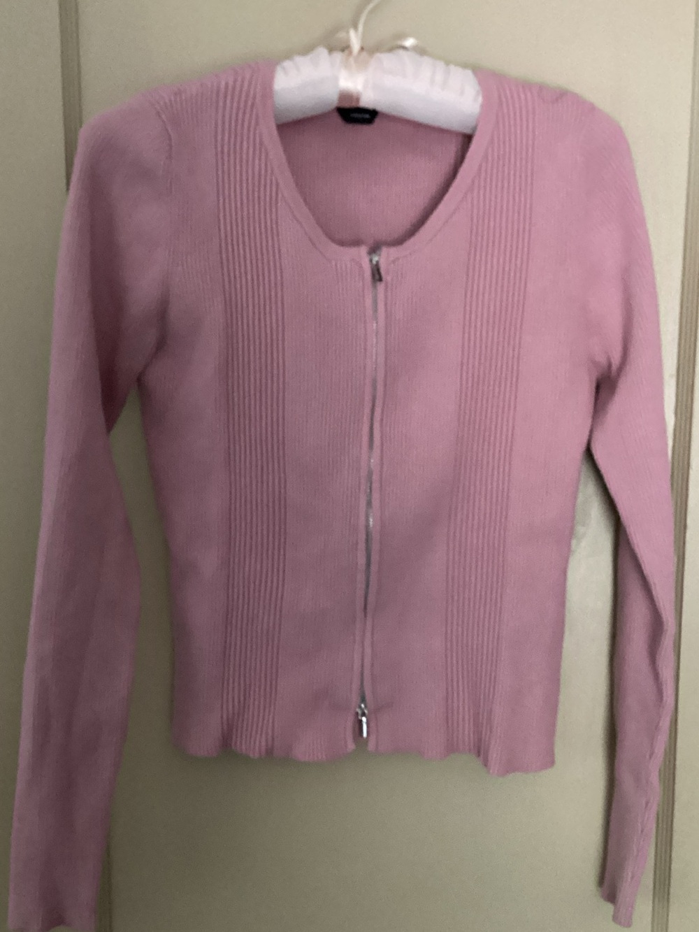 Bebe Women's Pink Zip-Front Ribbed Sweater